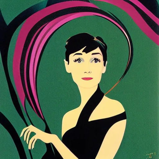 Image similar to a portrait of audrey hepburn, eyvind earle