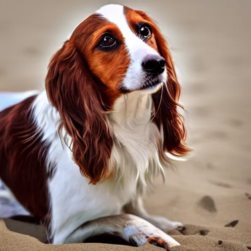 Prompt: kooikerhondje dog profile picture in the beach, photorealistic