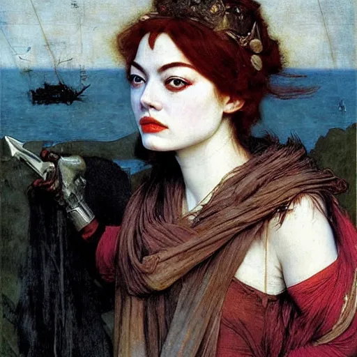 Prompt: emma stone as a bandit queen, goddes of the vampires by edgar maxence and caravaggio and michael whelan and delacroix