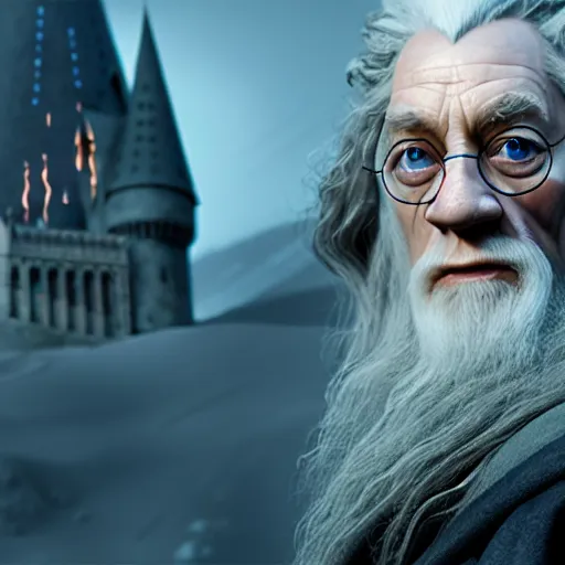 Prompt: harry potter is gandalf, concept art by senior character artist, cgsociety, photorealism, rendered in unreal engine, official art, cold hue's