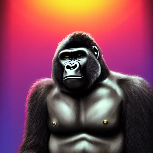 Prompt: a gorilla in a detective suit, dystopia core, apocalyptic, armor, warrior, dramatic, sharp focus, fiction, neon, fantasy, hyper detailed, digital art, trending in artstation, cinematic lighting