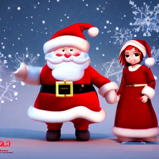 Image similar to santa claus woman cgi, cute, chibi, anime, 3d art, digital art