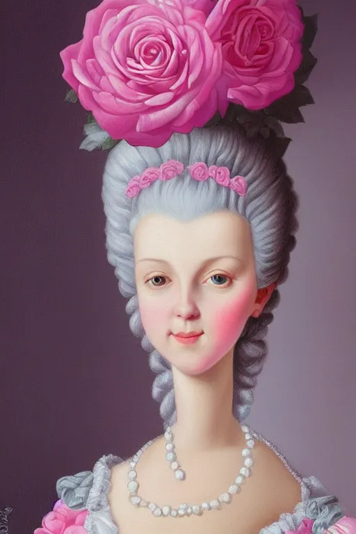 Prompt: beautiful digital painting Marie Antoinette pink roses, by Casey Weldon, trending on artstation, Behance, 4K,