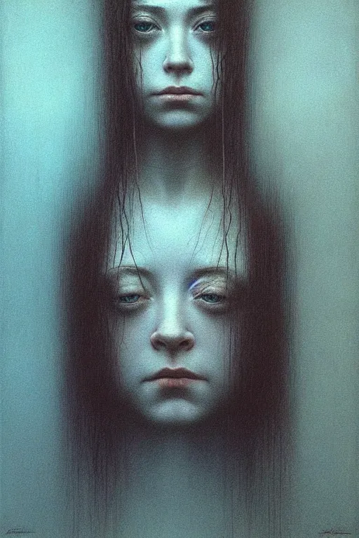 Image similar to female who looks like alyson hannigan by beksinski