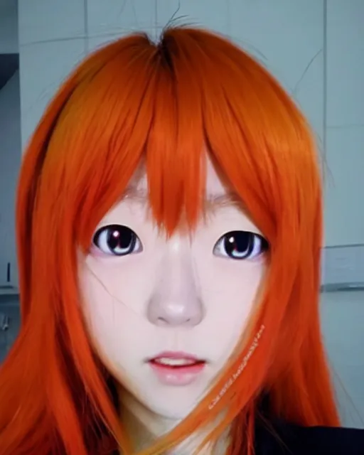 Prompt: asuka langley soryu takes a selfie in real life