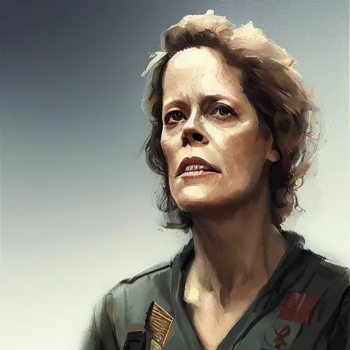 Image similar to portrait of a woman by greg rutkowski, sigourney weaver as an cargo pilot, she is about 6 0 years old, wearing a utilitarian jumpsuit, highly detailed portrait, digital painting, artstation, concept art, smooth, sharp foccus ilustration, artstation hq