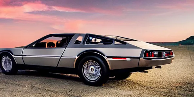 Image similar to a single delorean and 1 9 6 9 dodge charger hybrid, dslr