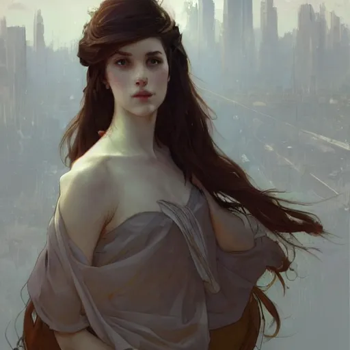 Image similar to Girl in love, subtle, looking far , highly detailed, digital painting, artstation, concept art, sharp focus, art by artgerm and greg rutkowski and alphonse mucha