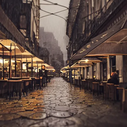 Prompt: sitting alone in a cafe in a rainy victorian city, 8k, ultrarealistic, ultra hd, gloomy, photorealistic, gorgeous lighting, award winning photo