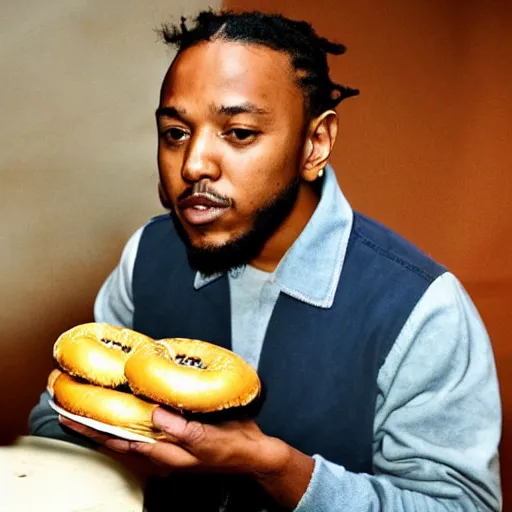 Prompt: Kendrick Lamar eating bagels