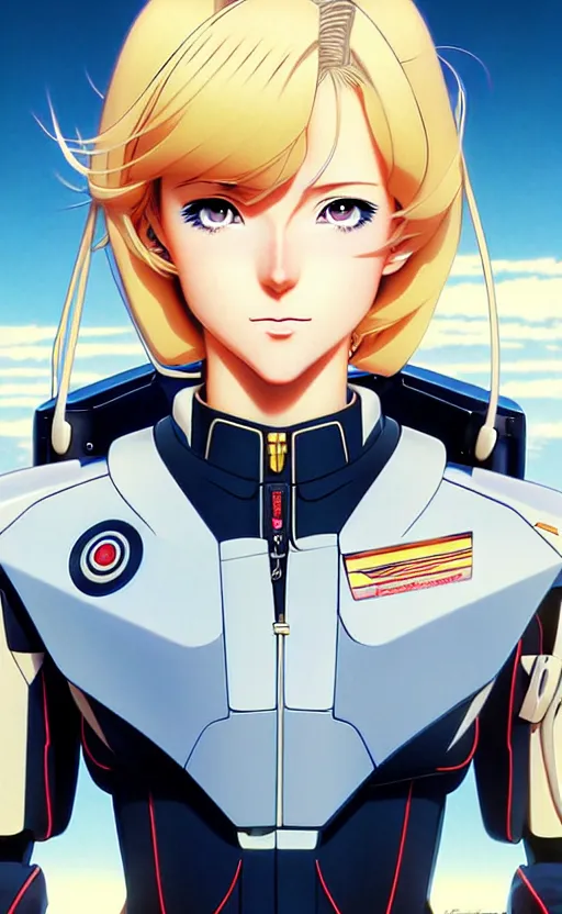 Prompt: An anime portrait of beautiful BLONDE FEMALE PILOT still from Robotech 1985 by Stanley Artgerm Lau ,WLOP , Ilya Kuvshinov , James Jean , Andrei Riabovitchev symmetrical