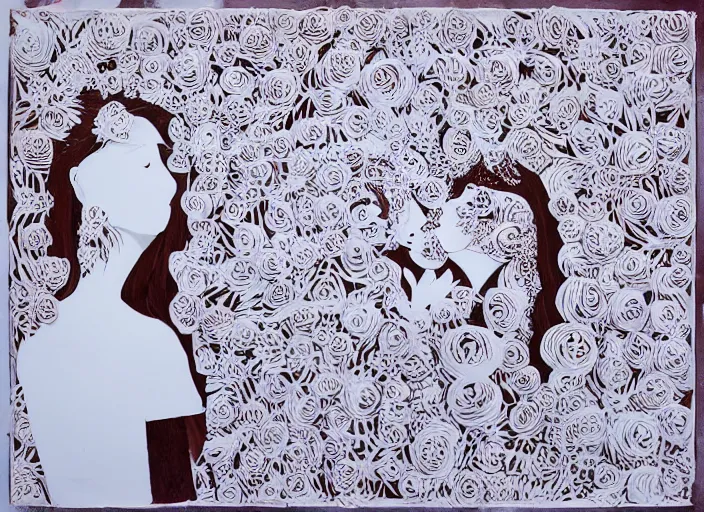 Image similar to paper cut art, girl in love