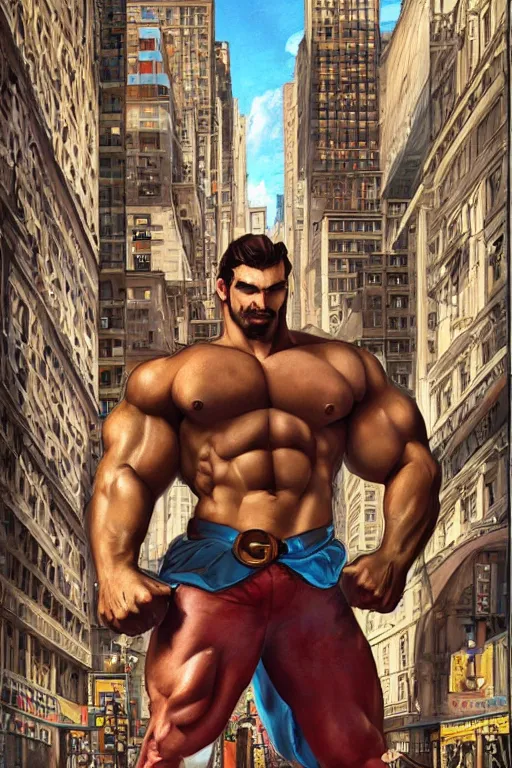 Image similar to gigachad luigi bodybuilder in the city by ilya kuvshinov, ernest khalimov body, super mario bros symmetrical face concept art, hyper realistic, intricate, elegent, highly detailed, digital painting, concept art, smooth, sharp, focus, illustration, art by artgerm and greg rutkowski and alphonse mucha, artstation