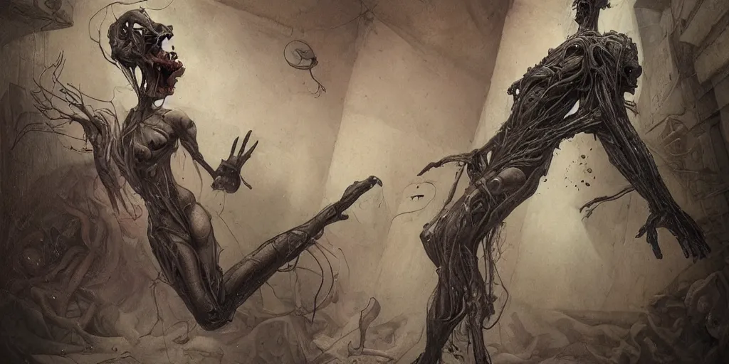 Prompt: dream portrait of a sleep paralysis demon standing over a person sleeping in bed in a dark ancient attic room,full character, melting ,8k,by tristan eaton,Stanley Artgermm,Tom Bagshaw,Greg Rutkowski,Carne Griffiths, Ayami Kojima, Beksinski, Giger,trending on DeviantArt,face enhance,hyper detailed,minimalist,cybernetic, android, blade runner,full of colour