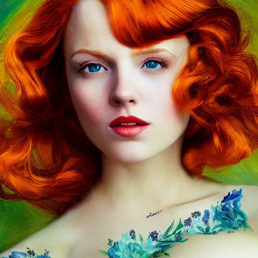 Prompt: beautiful redhead woman, Glamor Shot, Portrait, Closeup, matte painting, van gogh