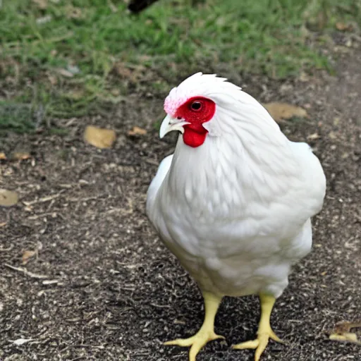Prompt: a black-tailed white japanese bantam chicken