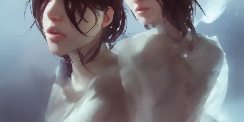 Image similar to young woman, somber white eyes, gentle lighting, personal quarters, digital art by Makoto Shinkai ilya kuvshinov and Wojtek Fus, digital art, concept art,