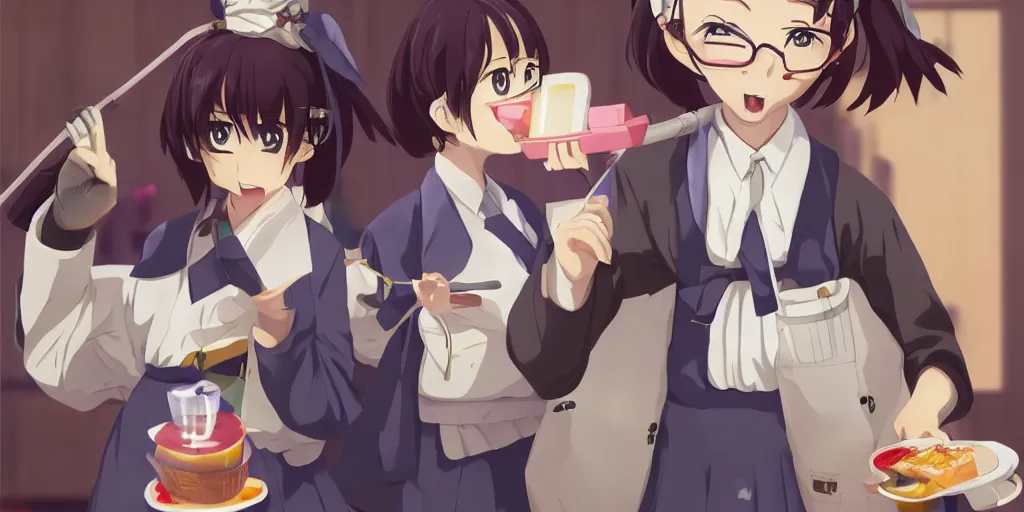 Image similar to anime key art of walter white dressed as a japanese schoolgirl with a tost in his mouth, digital art 4k