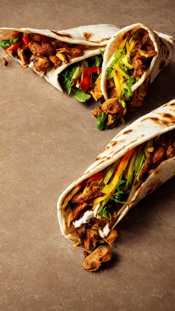 Image similar to photo of shawarma wrapped in a carpet cinematic lighting, highly detailed