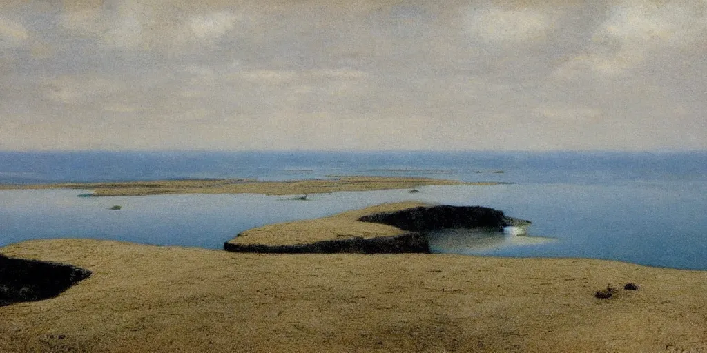 Image similar to black cliffs over water by Fernand Khnopff