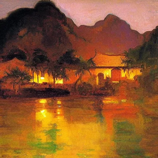 Image similar to Luang Prabang in the style of Henry Ossawa Tanner