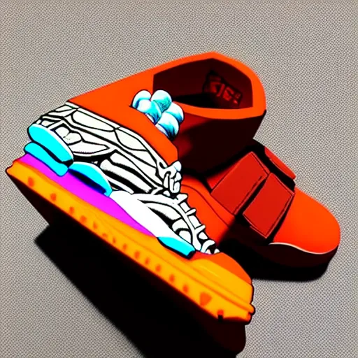 Image similar to realistic scultpure of sneaker! design, sneaker design overwatch fantasy style mixed with aztec mayan native street fashion, focus on sneakers only, shoes designed by akira toriyama and studio ghibli