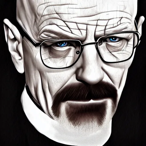 Image similar to walter white as a vampire, detailed digital art, painted by WLOP