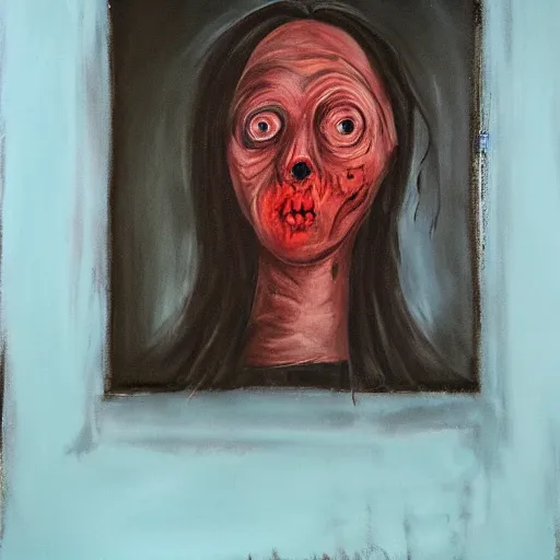 Image similar to big budget horror, dark oil paint of sadness