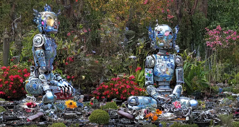 Image similar to a 1 0 0 0 armed quan yin robot sitting in prayer in the lotus garden made from scrap parts from a futuristic junkyard, digital art h 9 6 0