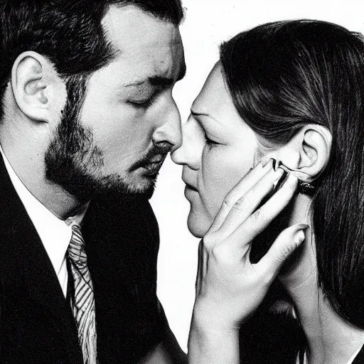 Image similar to a man hypnotizes a woman by touching her face