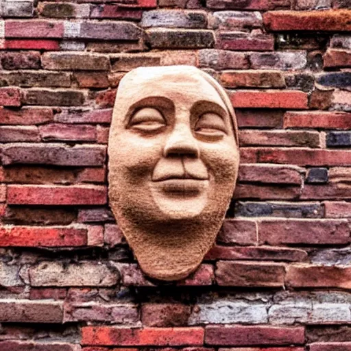 Image similar to face carved into a brick wall