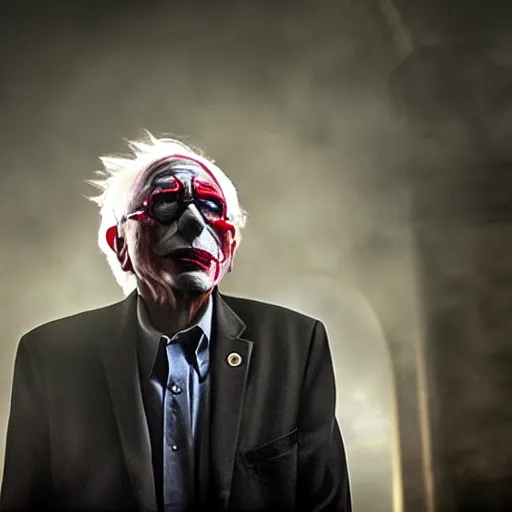 Image similar to stunning awe inspiring bernie sanders as the joker movie still 8 k hdr atmospheric lighting