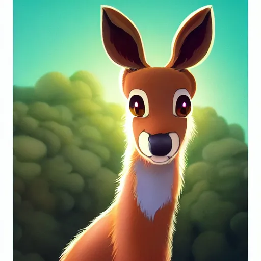 Prompt: a portrait of an anthropomorphic deer, doe, furry fursona, in the style of, hayao miyazaki, greg hildebrandt, greg rutkowski, backlit, rim lighting