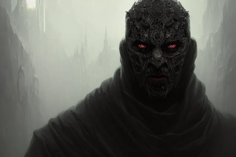 Image similar to Portrait of fog evil man, D&D, black eyes, face, dark fantasy, intricate, elegant, highly detailed, digital painting, artstation, concept art, smooth, sharp focus, illustration, art by artgerm and greg rutkowski and alphonse mucha