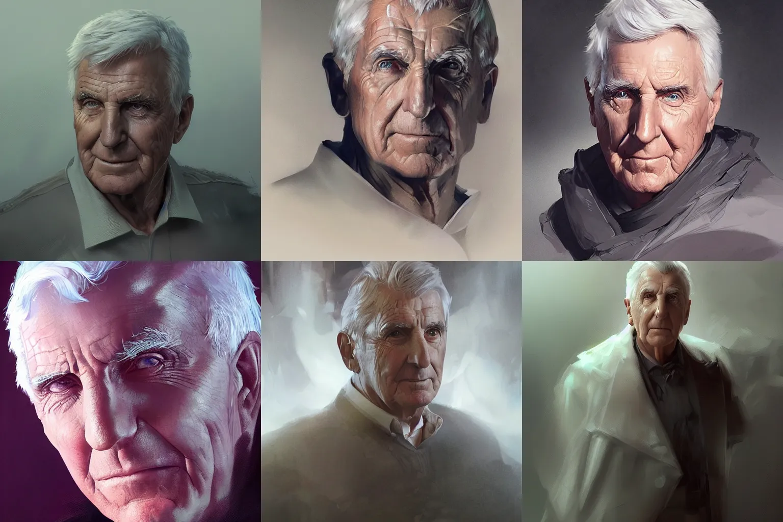 Prompt: Portrait of Leslie Nielsen, stunning, concept art, artstation, dramatic lighting, digital illustration by Ruan Jia and Mandy Jurgens and Artgerm and Wayne Barlowe and Greg Rutkowski and Zdislav Beksinski