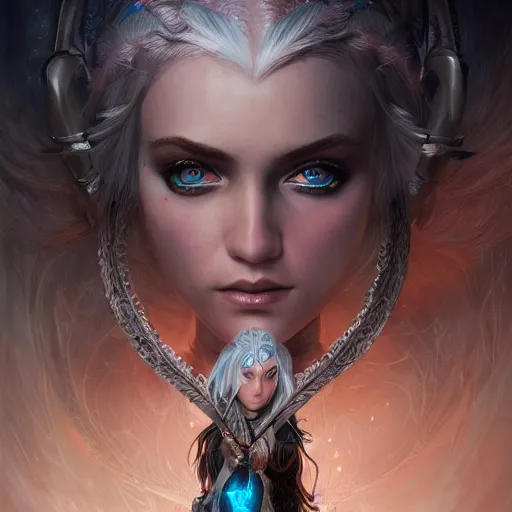 Image similar to detailed photo of elven archer girl, white hair, blue eyes, beautiful, 8 k, by tristan eaton, stanley artgermm, tom bagshaw, greg rutkowski, carne griffiths, trending on deviantart, hyper detailed, glorious lighting, epic environment