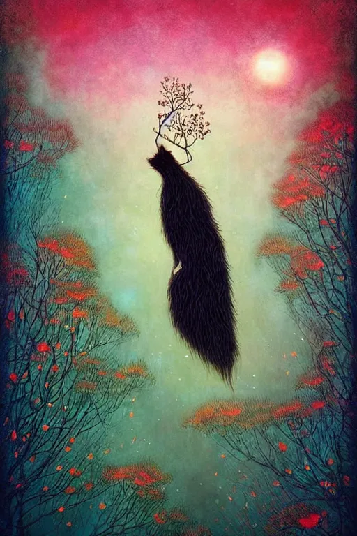 Image similar to surreal hybrid animals, nostalgia for a fairytale, magic realism, flowerpunk, mysterious, vivid colors, by andy kehoe, amanda clarke