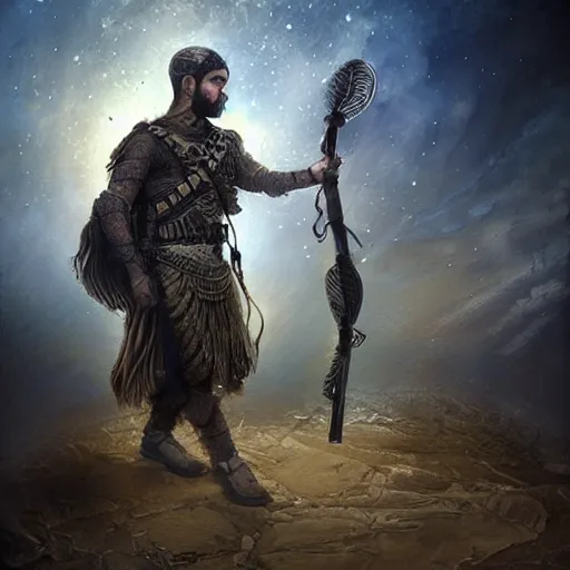 Prompt: “ full body, afghan warrior, an afghan male type, standing in - front of god ’ s house, highly intricate detailed, light and shadow effects, intricate, highly detailed, digital painting, art station, concept art, smooth, sharp focus, illustration, advanced digital art, atmospheric lighting, detailed face, 8 k, hq ”