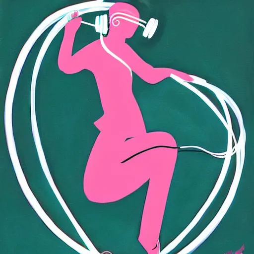 Prompt: a beautiful woman with headphones dancing by jason brooks