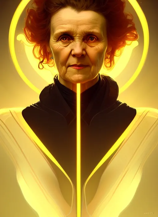 Image similar to symmetry!! portrait of marie curie female, sci - fi, glowing lights!! intricate, elegant, highly detailed, digital painting, artstation, concept art, smooth, sharp focus, illustration, art by artgerm and greg rutkowski and alphonse mucha, 8 k