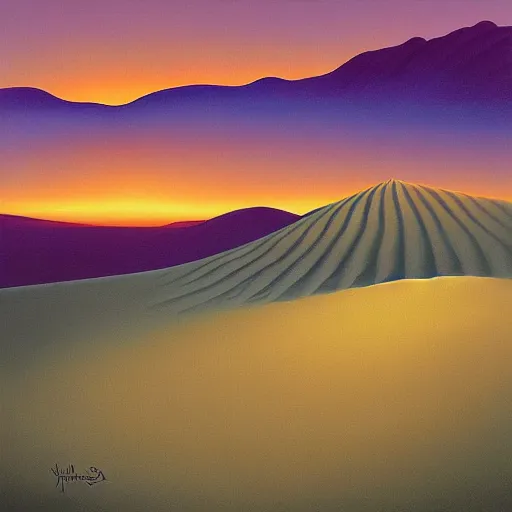 Prompt: a surreal painting of a desert sunset by Vladimir Kush, digital art