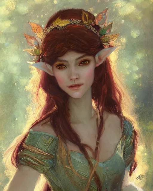 Image similar to a beautiful elf princess, oil painting, by Fernanda Suarez and Edgar Maxence, using Sakimichan and LeraPI art style.