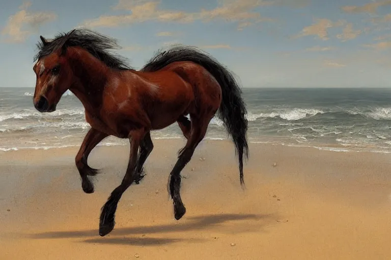 Prompt: a horse running on the beach by greg rutkowski, golden ratio