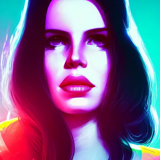 Prompt: portrait of lana del rey as a cyborg. intricate abstract. intricate artwork cyberpunk by tooth wu, wlop, beeple, dan mumford. octane render, trending on artstation, greg rutkowski ruan jia, cinematic, hyper realism, unreal 4, high detail, octane render, 8 k, key art, iridescent accents