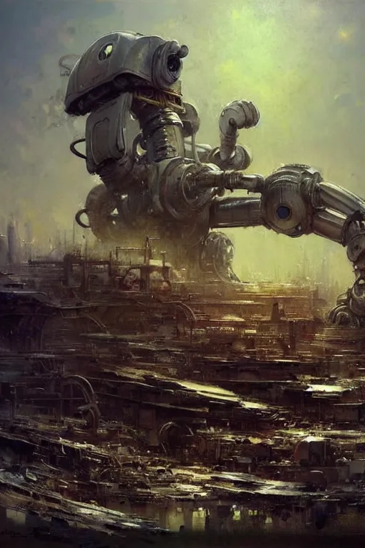 Prompt: ( ( ( ( ( 1 2 0 5 0 s retro science fiction outer robot scrap yard landscape. muted colors. ) ) ) ) ) by jean - baptiste monge!!!!!!!!!!!!!!!!!!!!!!!!!!!!!!