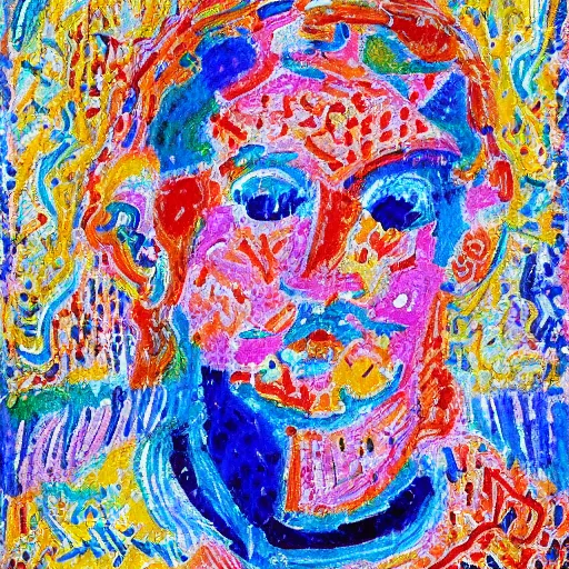 Image similar to by regina valluzzi, by marie laurencin swirling isometric 3 d. a painting of a man with a large head, sitting in a meditative pose. his eyes are closed & he has a serene look on his face. his body is made up of colorful geometric shapes & patterns that twist & turn in different directions.