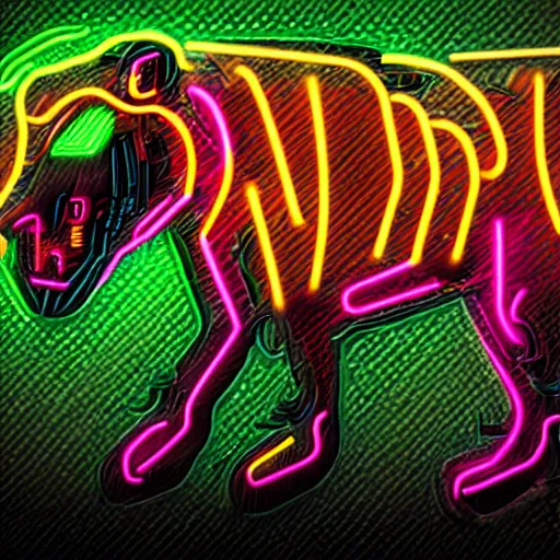 Image similar to a neon cyberpunk cyborg jaguar