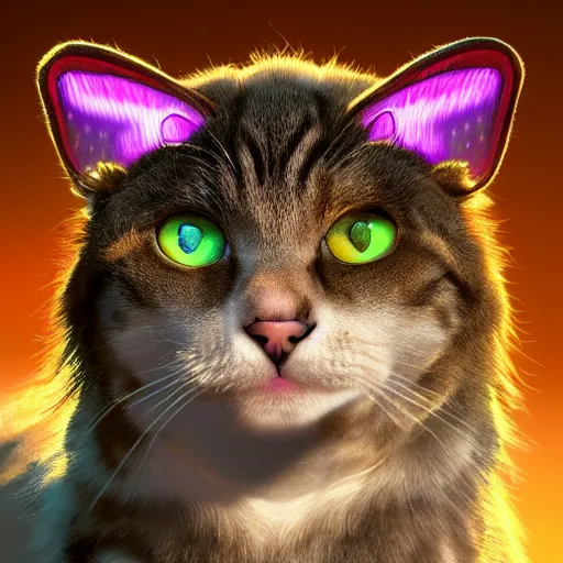 Image similar to Photorealistic cat with devil horns. Hyperdetailed photorealism, 108 megapixels, amazing depth, glowing rich colors, powerful imagery, psychedelic Overtones, 3D finalrender, 3d shading, cinematic lighting, artstation concept art