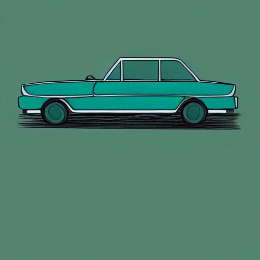Image similar to a car, sea green palette, sketch, graphical, flat