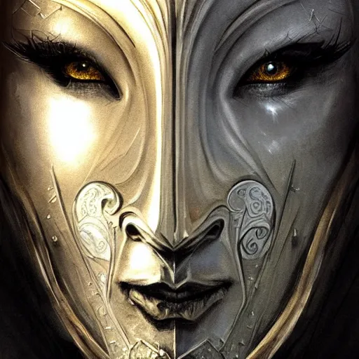 Image similar to Very very very very highly detailed epic photo of face with venetian mask, intricate, dystopian, sci-fi, extremely detailed, digital painting, artstation, concept art, smooth, sharp focus, illustration, intimidating lighting, incredible art by Anton Pieck, Artgerm and Vincent di Fate